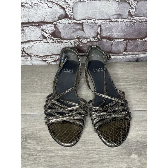 Stuart Weitzman Pewter Silver Snake Print Wedge Strap Sandals Women Sz 37EU/6.5M - Picture 15 of 16
